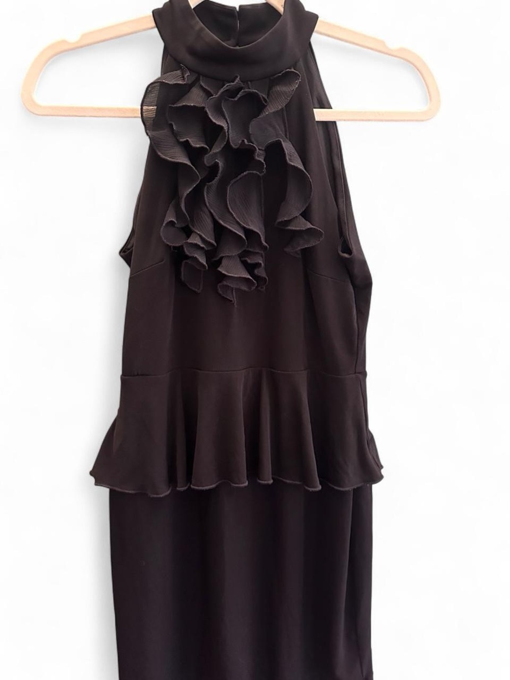 Y2K Black Sweet Storm Ruffled Neckline Halter Mini Dress Size M
